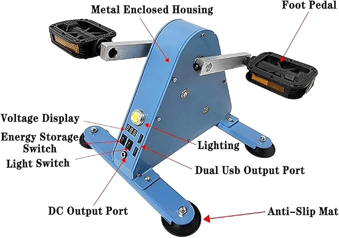 Foot Pedal Power Generator Emergency Pedal Generators with 2 USB Fast Charging Sockets 100w Portable Exercise Bike Generator Led Lighting Emergency Power Supply for Outdoor