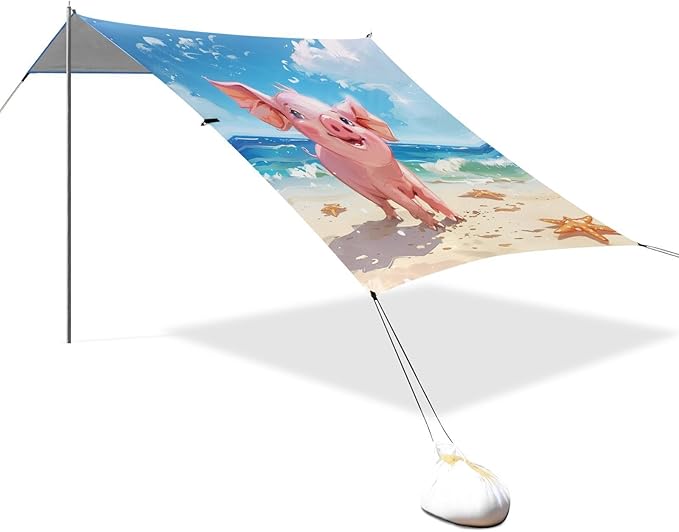 ALAZA Pig Starfish Beach Beach Tent Sun Shelter Portable Canopy Sunshade for Outdoor Camping Picnics Backyard Fun 10x9 ft