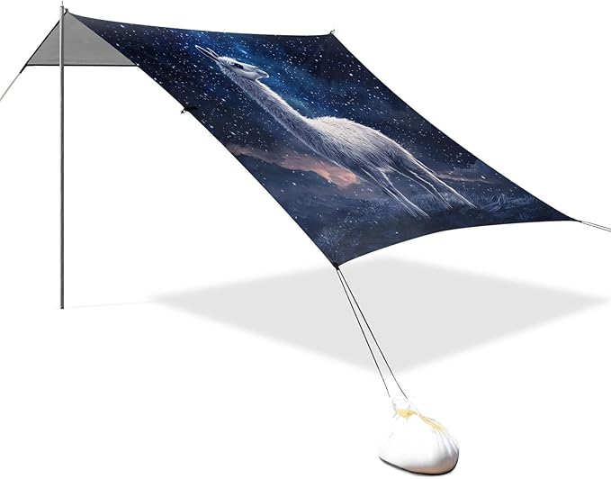 ALAZA Llama Starry Night Sky Beach Tent Sun Shelter UPF50+ Protection Beach Shade Canopy w/ 4 Sandbags for Outdoor Camping Fishing Backyard Fun Picnic 10x9 ft