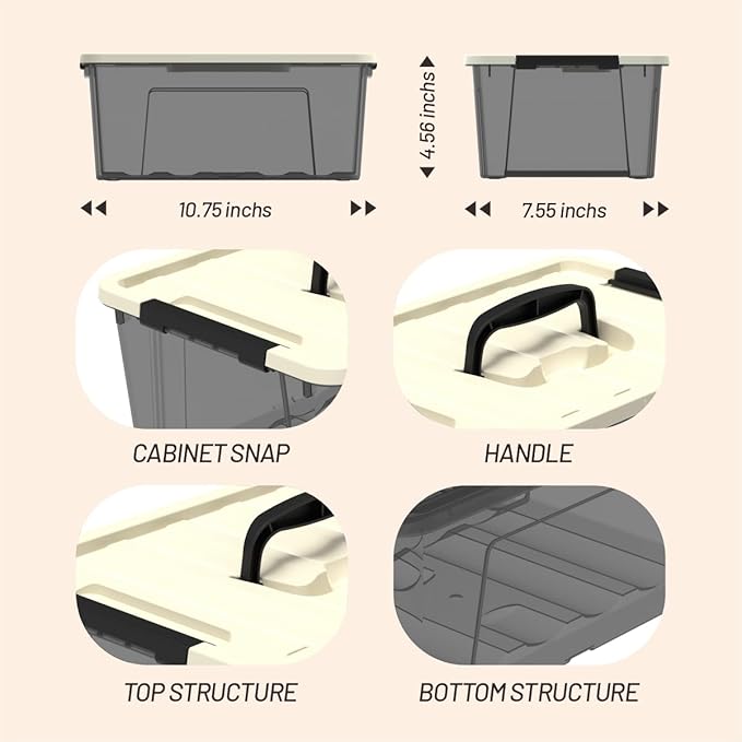 9-pack clear small plastic storage bins with khaki safety lids and black latch locks durable stackable nestable organization containers 6 quarts