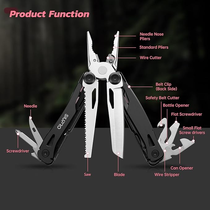 SIUPRO Multitool Pocket Knife for Men Women Tactical Multi Tool with Pliers Saw Screwdriver All Self-Locking Survival Gear With Clip and Pouch for Camping Gifts Idea Pink