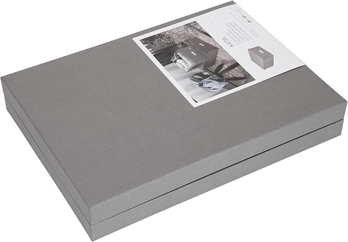Bigso Box of Sweden Katia Collapsible Storage Box with Labelframe for Identification - Simple Assembly without Tools - Decorative Storage Boxes with Lids - 11.3in x 15.4in x 6.4in - 2 Pack - Grey