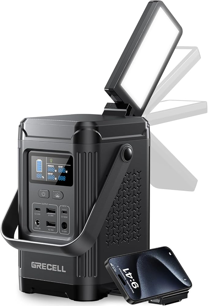 240W Portable Power Station 153.6WH Solar Generator GRECELL LiFePO4 Battery Dual Way 100W PD Portable Power Bank with Integrated Stand for Outdoors Camping Travel (No Wall Charger Included)