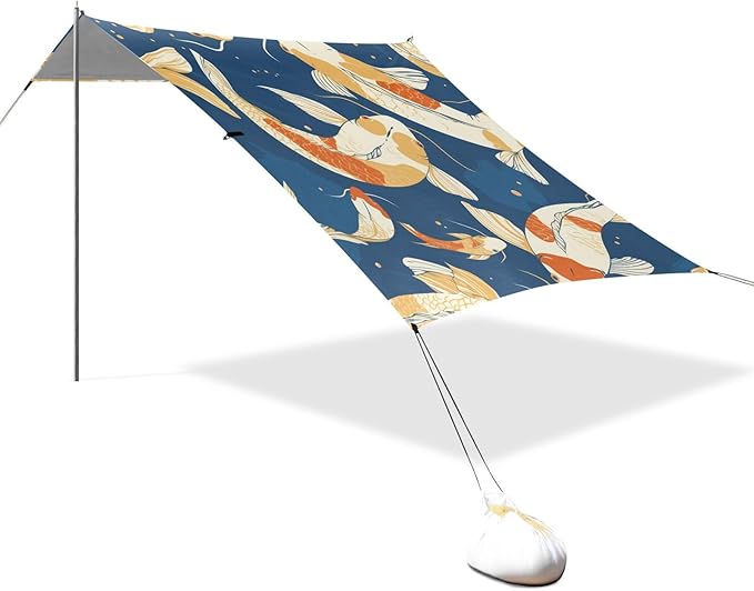 Seamless Pattern Beach Tent UPF50+ Lightweight Shade Sun Shelter with Sturdy Poles Sandbags and Shovel for Camping Picnics Backyard