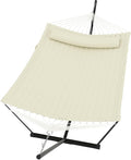 GarveeLife 2 Person Double Hammock with Stand and Pillow - 450 Lbs Capacity Heavy Duty Hammock with Balance Rope Large Outdoor Hammock for Patio Backyard Poolside
