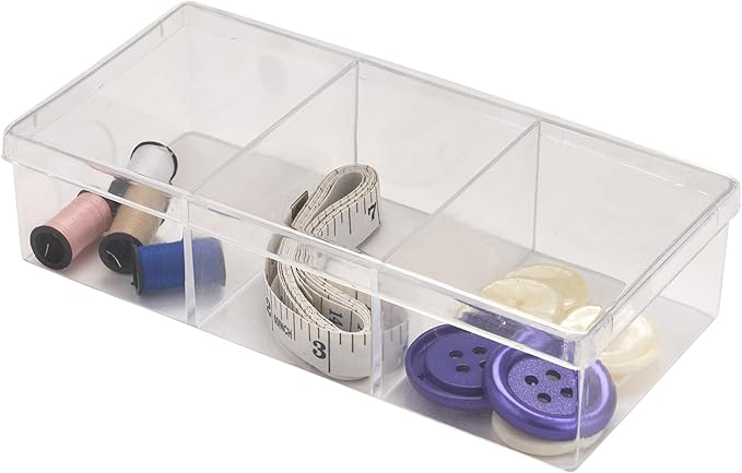 Pioneer Plastics 182C Clear Rectangular Plastic Container with Dividers 6.75 W x 3.1875 D x 1.625 H Pack of 4