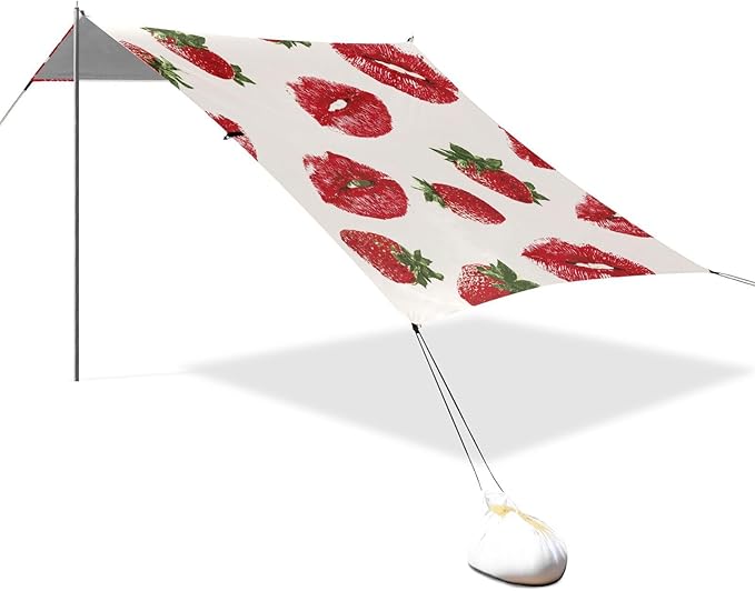 ALAZA Red Lips Strawberry Pattern Beach Tent Sun Shelter Portable Canopy Sunshade for Outdoor Camping Picnics Backyard Fun 10x9 ft
