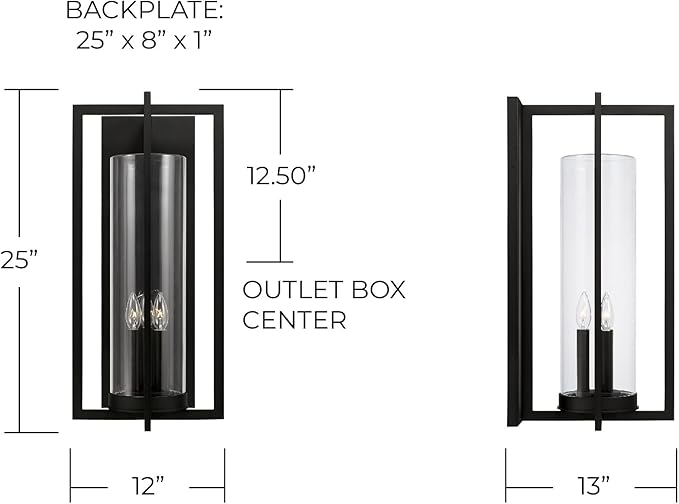Capital Lighting 948231BK Kent Modern Vertical Line Clear Glass Cylinder Outdoor Wall Lantern 3-Light 180 Total Watts 25 H x 12 W Black