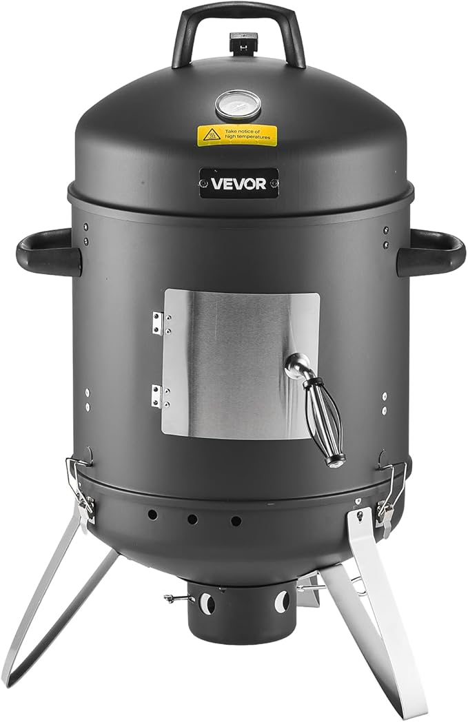 VEVOR Charcoal Smoker 16 Vertical Charcoal BBQ Grill Coated Steel Barbecue Smoker with 2 Grilling Grates Thermometer Air Vents &amp Removable Ash Tray Ideal for Backyard Patio Parties Cooking