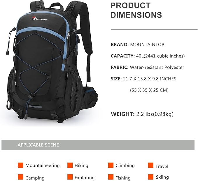 MOUNTAINTOP 25L/40L Hiking BackpackLightweight Travel Backpack for Men Women Outdoor Backpacking Camping