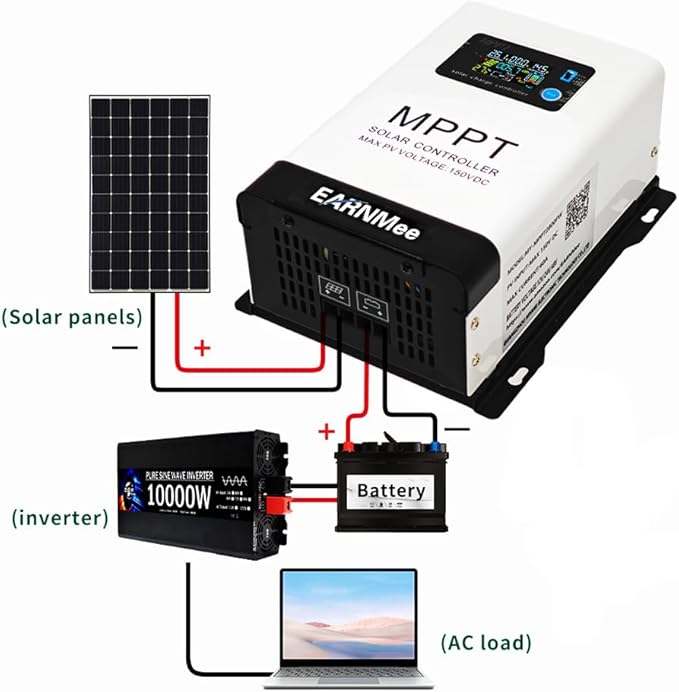 60A MPPT Solar Charge Controller 18-150VDC PV Input 12V/24V/48V Adjustable Output(Manual) Ideal for RV Large Solar Systems Compatible with Mono/Poly Panels &amp Lead-Acid/Lithium Batteries