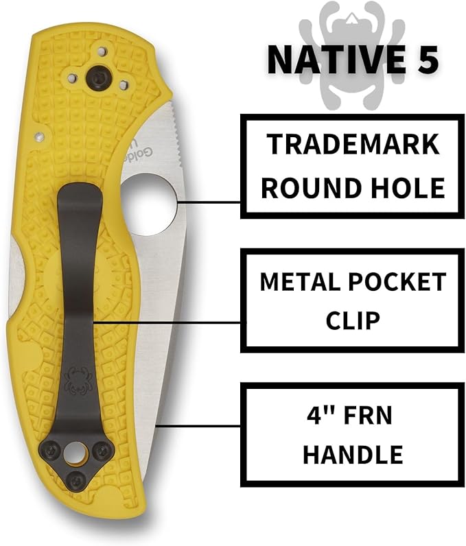 Spyderco Native 5 Salt Knife with 2.95 Corrosion-Resistant LC200N Steel Blade and Lightweight Yellow FRN Handle - SpyderEdge - C41SYL5