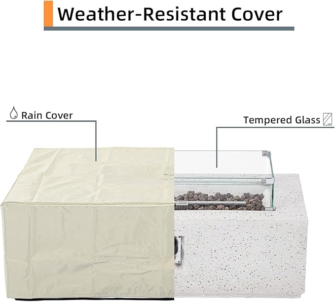 HOMPUS Outdoor Propane Fire Pit 50000 BTU 42-inch x 17-inch Rectangle Concrete Gas Fire Table Outside Smokeless Firepit Furniture with Wind GuradLava Rocks and Rain Cover for GardenDeckBackyard