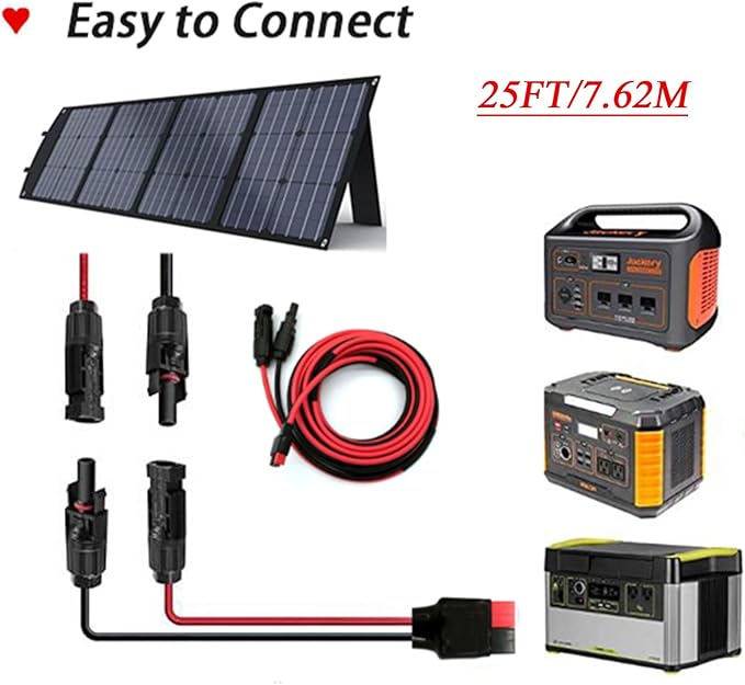 Solar Panel Kits Charge Cable Compatible with Anderson Adapter and Solar Connectors for Portable Power Stations Solar Generators (12AWG 25FT Horizontal)