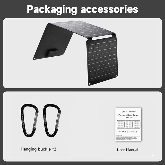ALLPOWERS SP001 21W Portable Solar Panel Charger High-Efficiency 22-25% Folding Solar Panel for Camping RV Home and Outdoor Use with Dual USB Outputs（SP001-21W