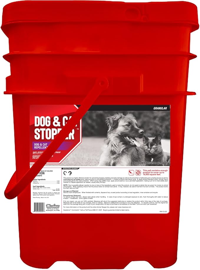 Animal Stopper Dog &amp Cat Granular Animal Repellent All Natural Effective All Year Round Safe for People and Pets No Harsh Chemicals Garden Animal Dog &amp Cat Repellent - 25 LB Bulk
