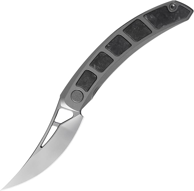 Kamasu Front Flipper Folding Knife 3.74 M390 Steel 6AL4V Titanium &amp GITD Carbon Fiber Handle Titanium Pocket Clip EDC Knife (Grey-stonewashed)