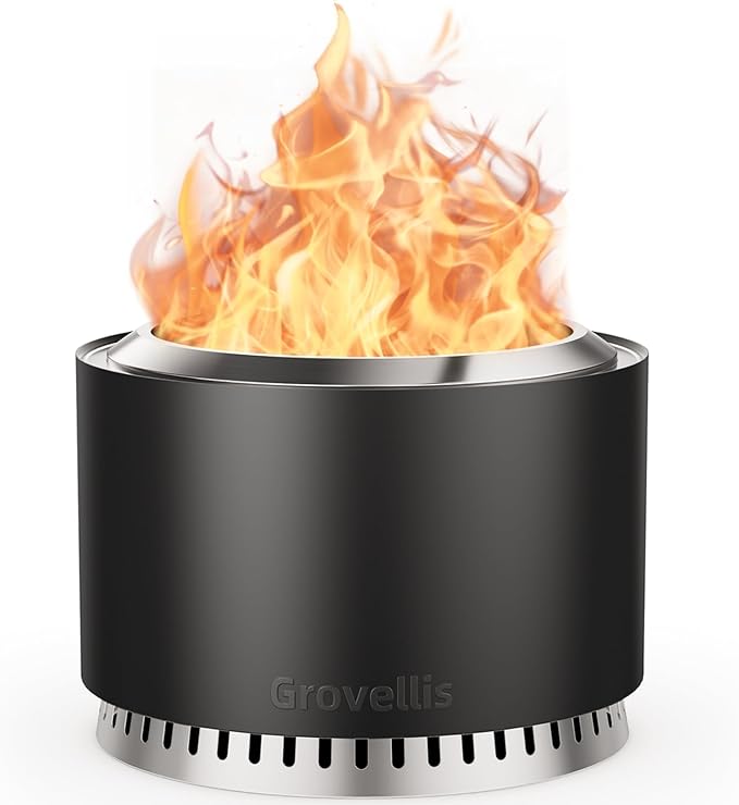 27 inch Smokeless Fire Pit with Waterproof Cover Stainless Steel Outdoor Smokeless Firepit Wood Burning Fire Pits for Camping BonfireLow Smoke Firepit for Outside