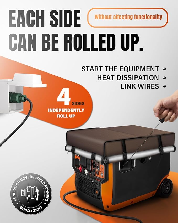 Portable Generator Cover. 600D+210D Heavy Duty Waterproof. 24’’L×19’’W×21’’H for Universal Most Inverter Generators. Fuel can be Added to the Top. Coffee