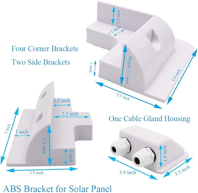 Solar Panel Mounting Brackets ABS Corner Bracket Kit 7PCS Drill-Free Widely Used on Roofs of RV Caravans Vehicles Camper Vans Sheds Garages Deck of Boats White