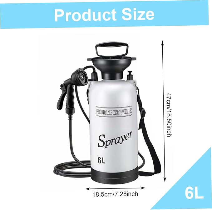 Portable Camping Shower 6L Portable Shower with 10 Modes Sprayer Head and 9.84ft Hose for Garden Picnic Hiking Beach Car Cleaning Camping
