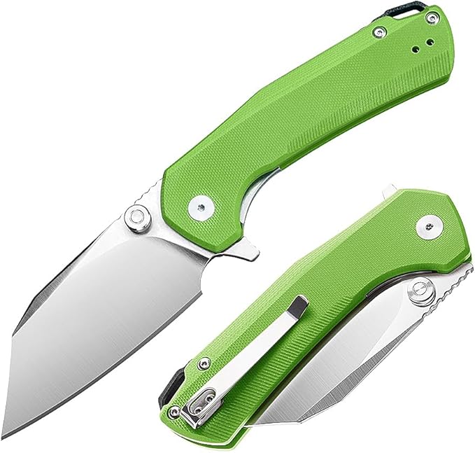 ioko Folding Pocket Knife 3.5-Inch D2 Steel Blade G10 Handle EDC Camping Survival Knife with Clip (Green)