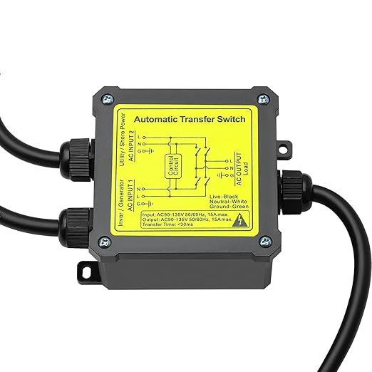 15 Amp Transfer Switch Dual Power Automatic Transfer Switch Relay ATS for RV Home Generator Inverter