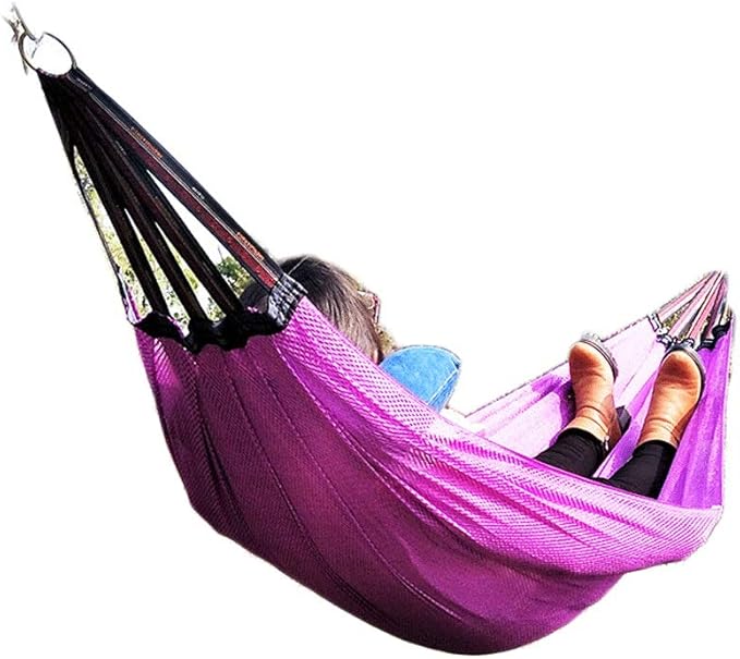 Portable Hammock Nylon Ice Silk Camping Hammock Cool Breathable Mesh Hammocks for OutdoorIndoor Patio Backyard for Backpacking Beach (Color : Purple Size : with Carabiner 3m Strap)