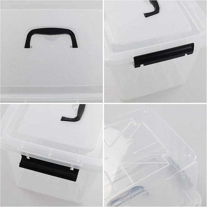 Idomy 1-Pack Clear Plastic Storage Latch Box with Lids 10 L Storage Bin with Handle