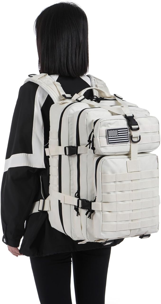 50L Sturdy Nylon Waterproof Fishing Hunting Backpack Outdoor Military Rucksacks Tactical Sports Camping Hiking (White)