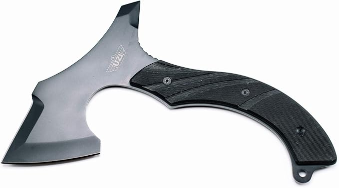 Uzi UZK-Axe-2 Masada Axe with 7-Inch Blade Reinforced Striker Tip Full Tang G10 Handle Tactical Throwing Chopping Axe for Outdoor Hiking Camping Black Stainless Steel Double Edged