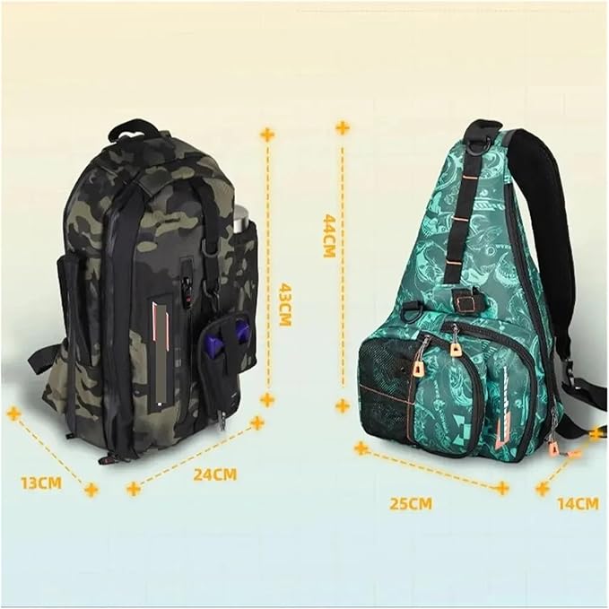 Spinning Casting Rod Bag Multi-Functional Big Capacity Waterproof Handbag Waist Crossbody Chest Fishing BackPack(Camouflage n Rod Box)