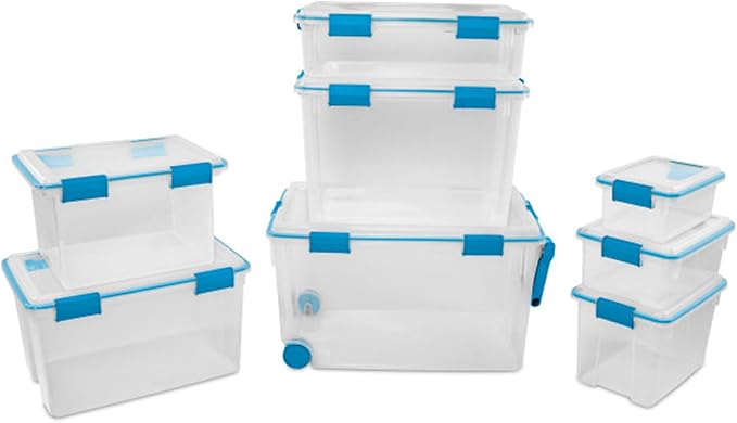 Sterilite 6-Pack Gasket Box Weather-Resistant Storage Bins with Latching Lids 20 Quart - Heavy-Duty Organizing Containers for Closet Bathroom and Office
