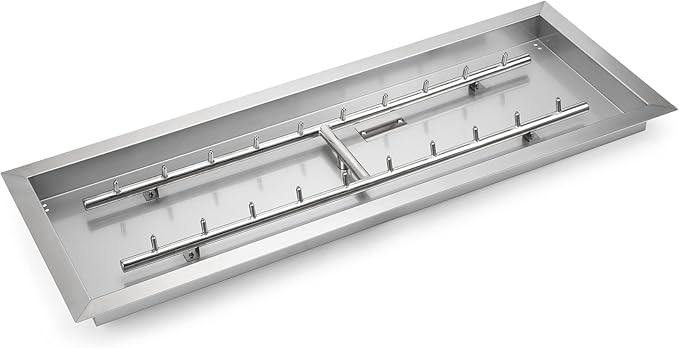 Stanbroil 36 x 12-Inch Rectangle Drop-in Fire Pit Pan with Jet Burner 304 Stainless Steel Gas Firepit Insert for DIY Firepit Table High Flame150000 BTU Max