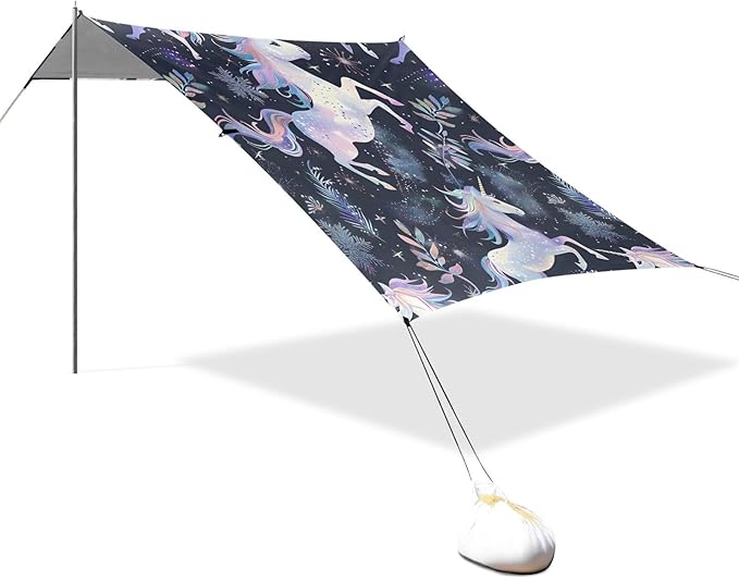 ALAZA Unicorn Grass Pattern Beach Tent Sun Shelter Portable Canopy Sunshade for Outdoor Camping Picnics Backyard Fun 10x9 ft
