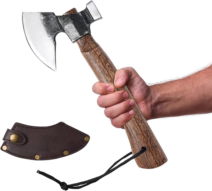 Wood Splitting Axe with Leather SheathCamping Hatchet with 10.74 Solid HandleBushcraft Axe with Hammering for GardeningChopping Felling SurvivalCarving