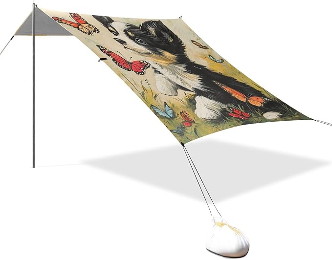 ALAZA Puppy Dog Play with Butterflies Beach Tent Sun Shelter Portable Canopy Sunshade for Outdoor Camping Picnics Backyard Fun 10x9 ft