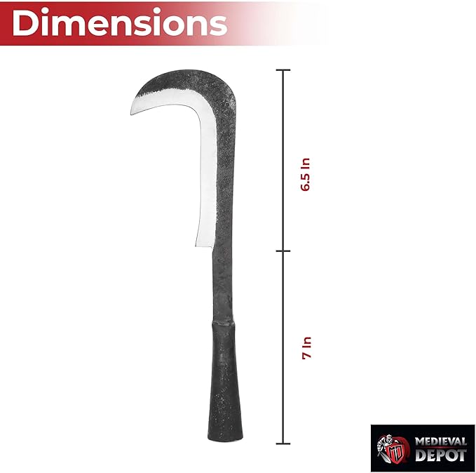 MedievalDepot Harvests Fury Hand Forged High Carbon Steel Medieval Billhook Spearhead – Overall 13 with Leather Sheath – Farm Tool Inspired Spear Head for Collectors