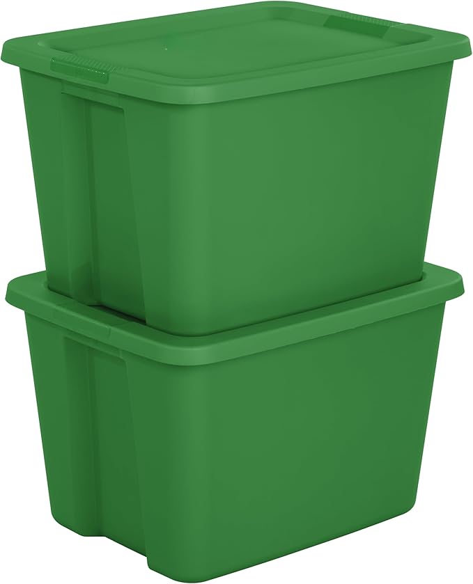 18-Gallon Plastic Storage Bins with Snap-on Lids – 8-Pack Home Organization Essential (Dark Green)
