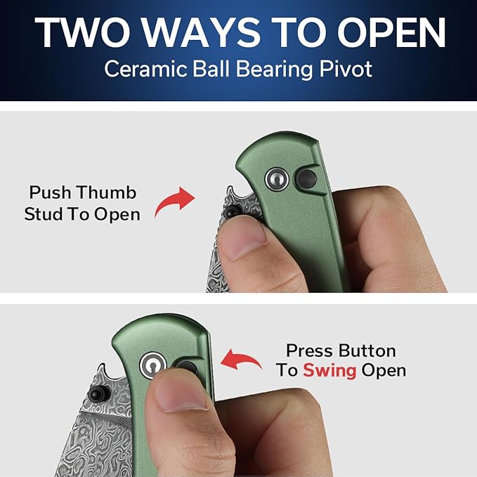 CIVIVI Pocket Folding Knife- Button Lock Knife with Thumb Stud Opener for EDC 2.98 Damascus Blade Aluminum Handle Qubit Utility Knife for Men Women Gift C20030E-DS1