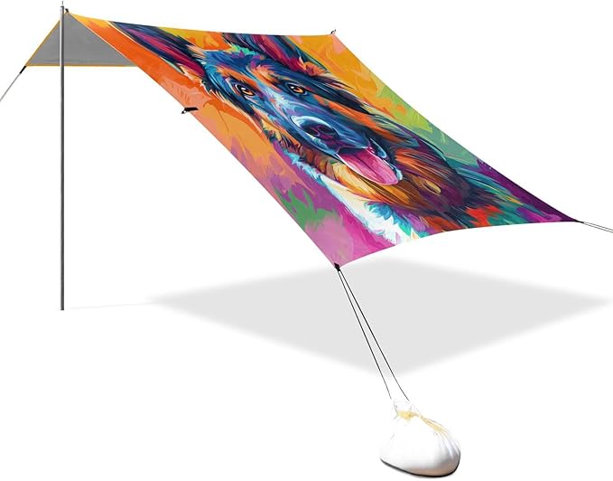 ALAZA German Shepherd Dog Head Colorful Painting Art Style Beach Tent Sun Shelter Portable Canopy Sunshade for Outdoor Camping Picnics Backyard Fun 10x9 ft