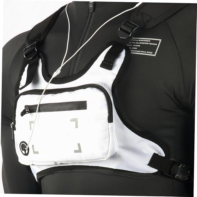 SHERCHPRY Outdoor Sports Unisex Chest Bag Multi-function Rig Pack for Running Hiking and Biking Straps Reflective Safety Design Mobile Phone Storage White