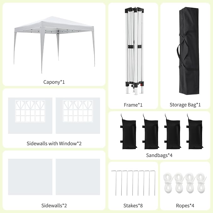 10x10 FT Instant Pop Up Canopy Tent with 4 Removable Sidewalls Waterproof Portable Gazebo Heavy Duty Outdoor Shelter with Mesh Windows &amp Roller Bag for Camping Beach Backyard Parties