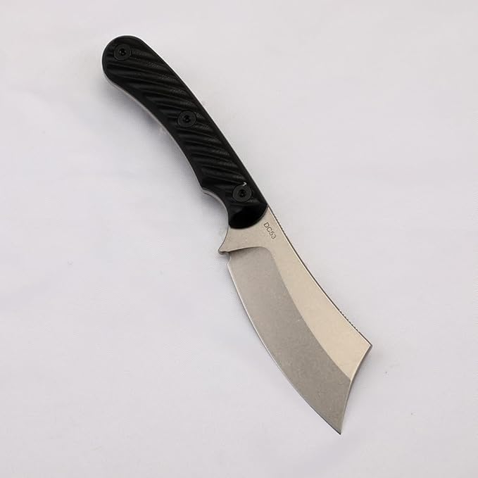 3.3 Inch DC53 Fixed Blade Outdoor Camping Straight Knife with Kydex Sheath Gift for Men (Black handle white blade)