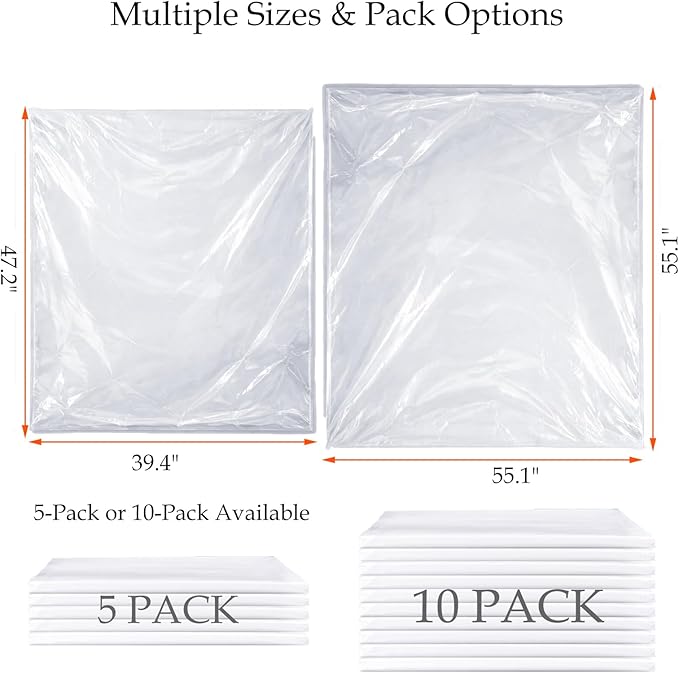 Clear Engine Storage Cover Bags Extra-Thick Heavy-Duty Transparent PE Protective Covers for Engine Storage and Workshop Use Available in 5-Pack or 10-Pack 39.4 x 47.2 in &amp 55.1 x 55.1 in