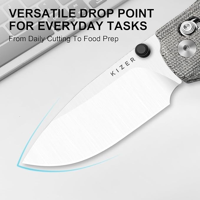 Kizer C01C 2.9 CD Sheepdog Pocket Knife 2.95 Elmax Drop Point Blade Folding Knife with Black Norplex UltreX™ Micarta Handle Small EDC Camping Survival Knives with Thumb Stud Ki3488.29CDA2