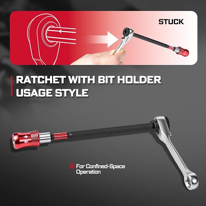 Geinxurn 59Pcs 2-in-1 Dual End T-Handle Ratchet Wrench Set 72-Tooth 1/4 Reversible Ratchet with Bit Holder Socket Adapter and 1” Impact Screwdriver Bits (Phillips/Torx/Hex) in Coded Base for Repair