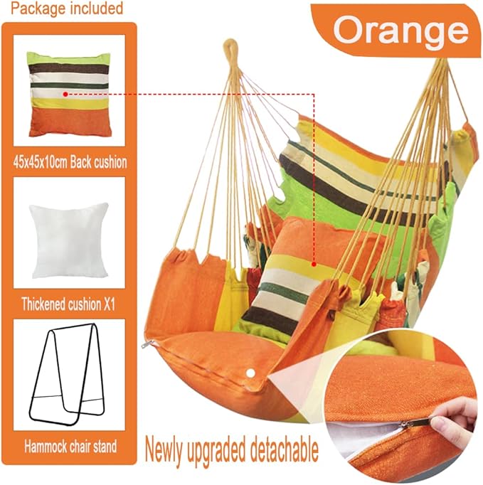 Hammock Chair with Stand - Heavy-Duty Max 450 Lbs Swing Stand for Indoor/Outdoor Patio Yard (Orange)