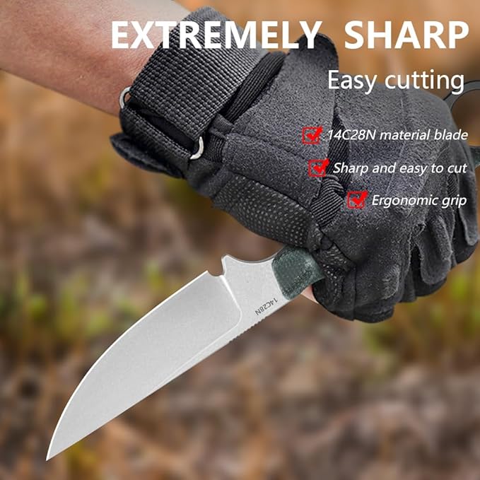 Fixed Blade Knife with Sheath3.22inch 14C28N Steel Blade KnivesEDC Knife Micarta Handle with Full Tang Design Knives for OutdoorGift for Men(Green)