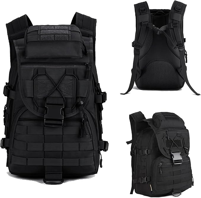 40L 600D Nylon Tactical Backpack - Waterproof Multifunctional with MOLLE System for Outdoor Travel Sports and Hiking(Black)